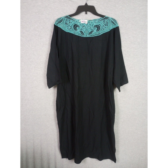 Vintage Gypsy Pier 1 Women Dress Small Black Teal Lace Muumuu Shift 90s - Picture 1 of 6